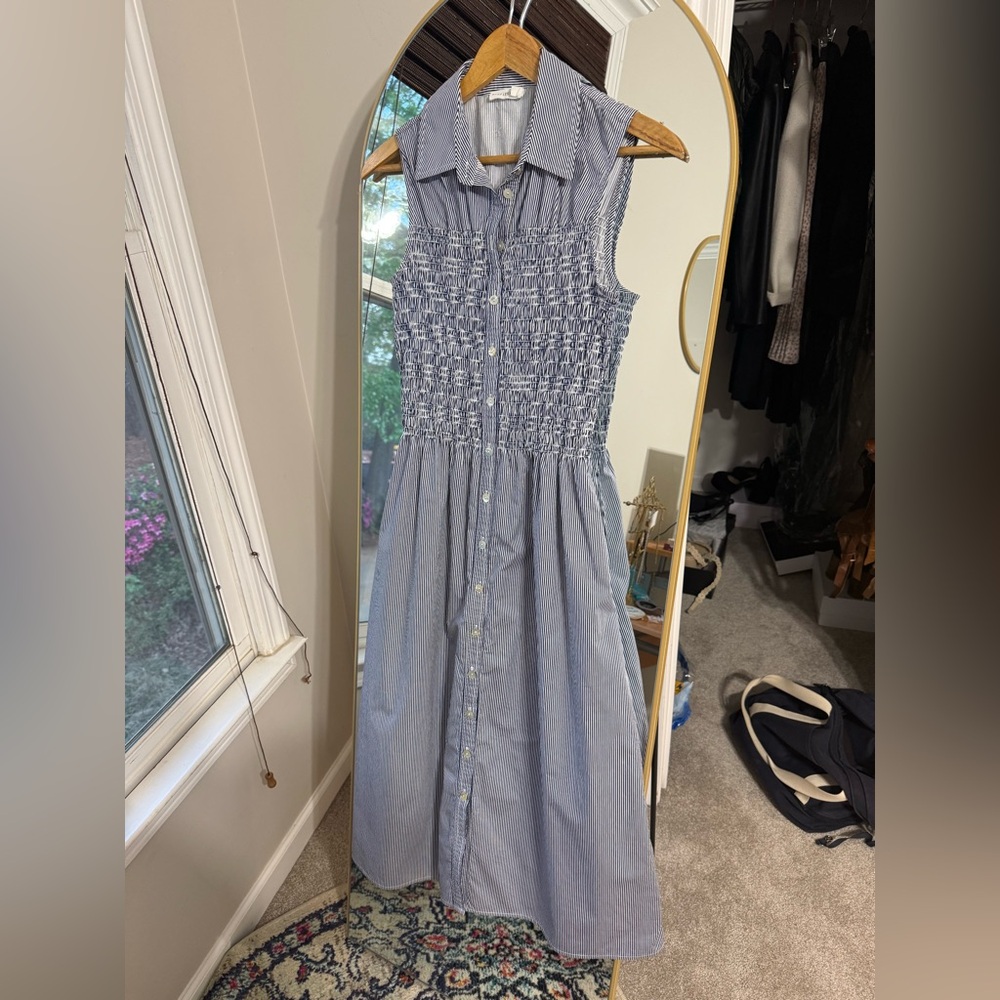 Avec Les Filles Smocked Sleeveless Shirtdress